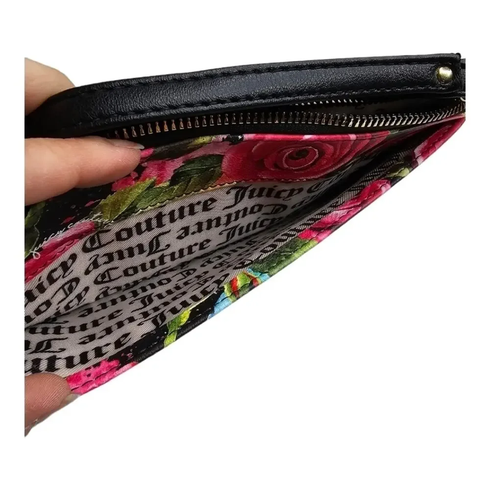 Juicy Couture Black Multi Rose Gothic Logo Stripe Wristlet